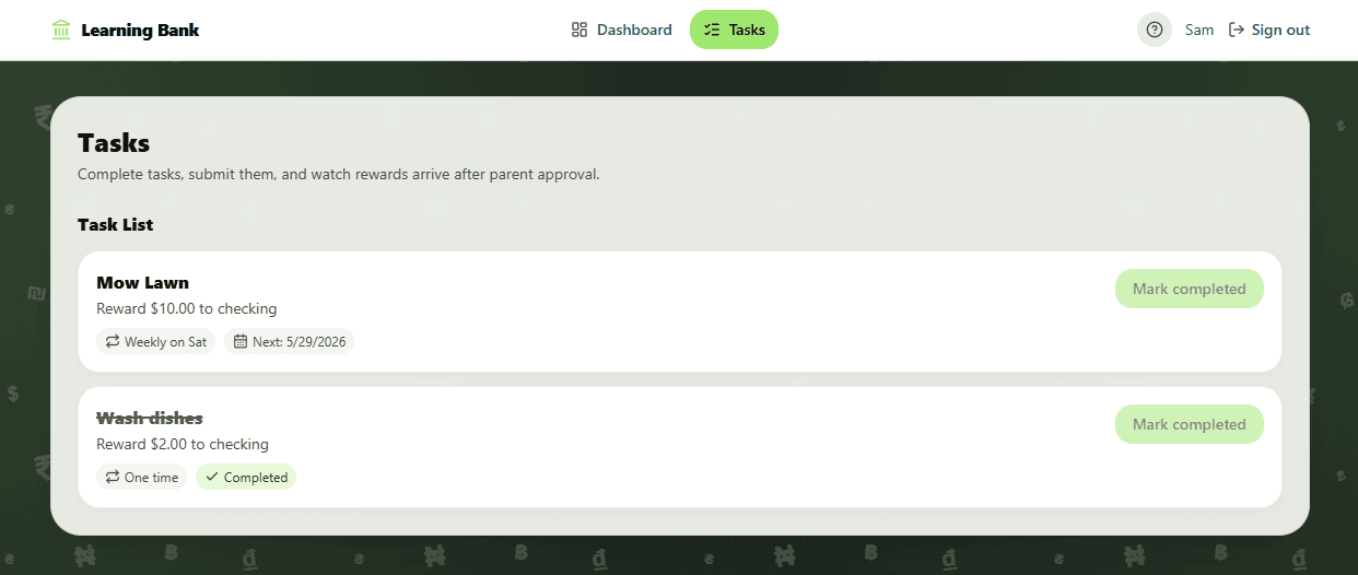 Child task list screenshot