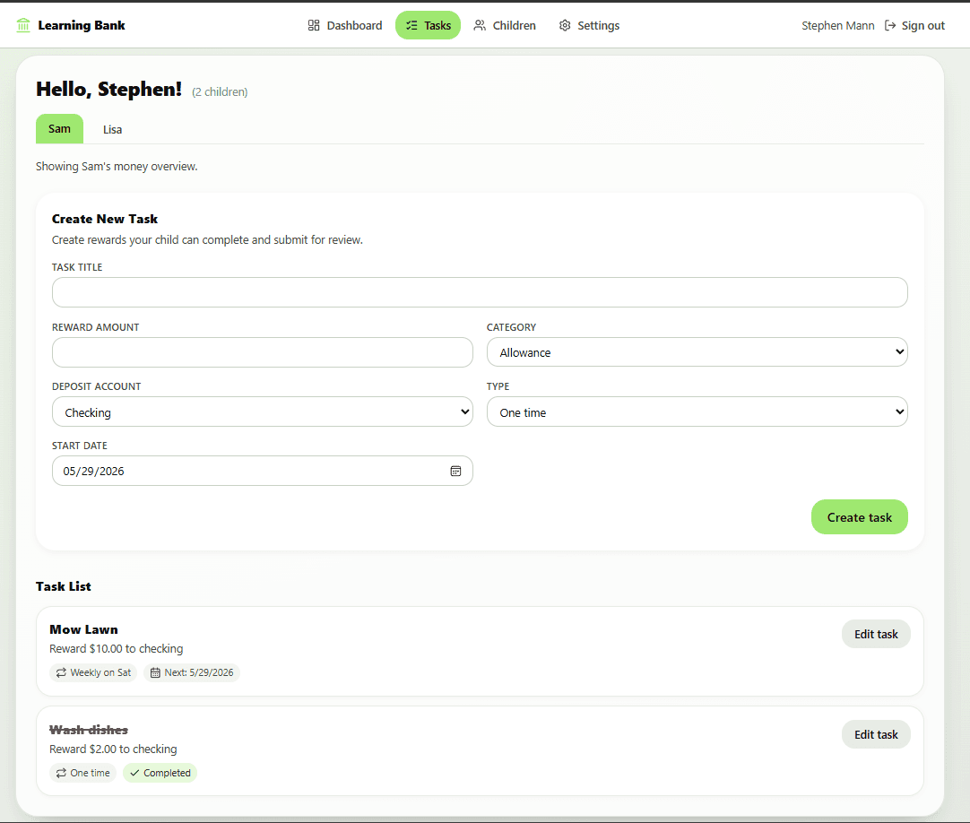 Parent task builder screenshot