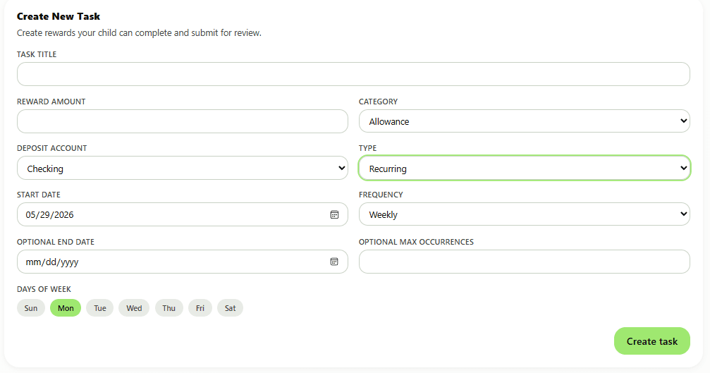 Parent recurring task setup screenshot