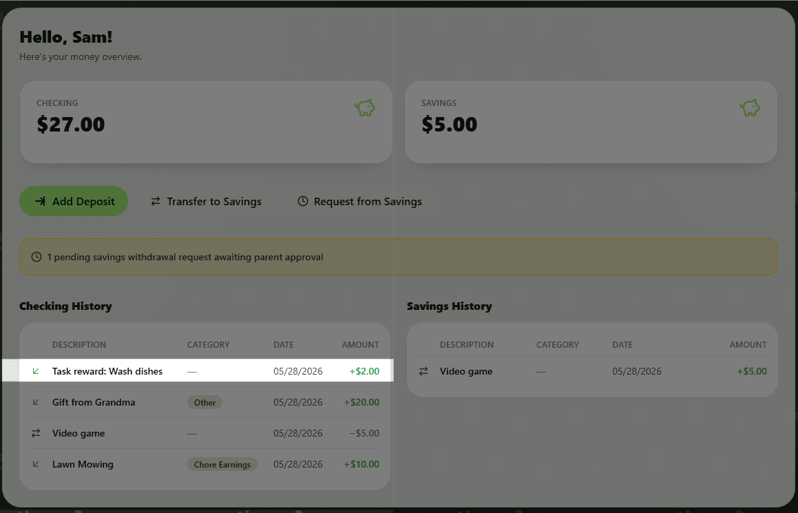 Reward deposit transaction screenshot
