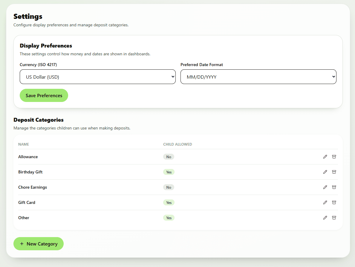 Settings page screenshot